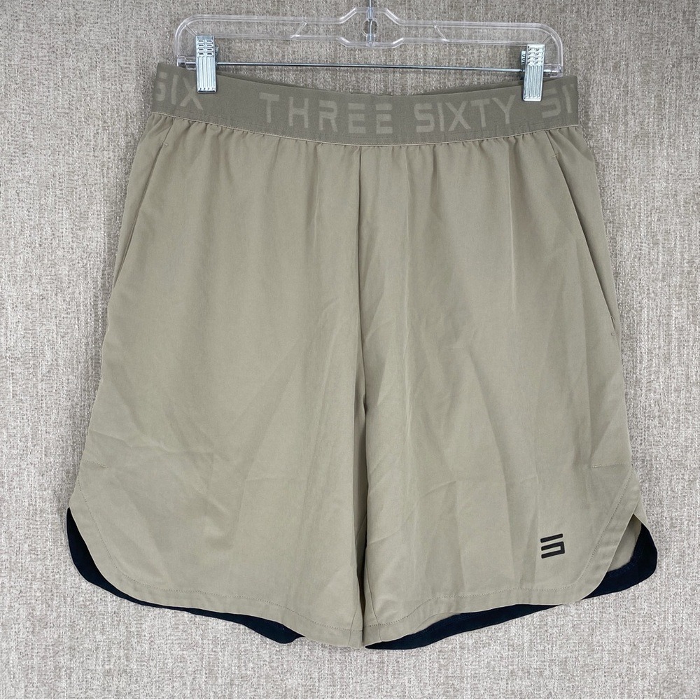 Three Sixty Six 2-in-1 Athletic Shorts Mens M Tan 7" Lined Gym Workout Running
